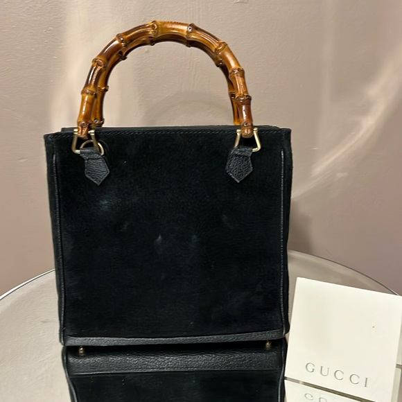 Gucci Handbags - Gucci Diana Black Suede Leather Handbag Tote with Bamboo handles